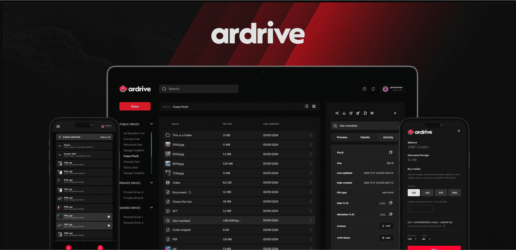ArDrive app on tablet, desktop, and phone